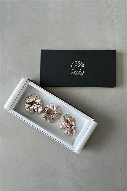 Silk Scrunchies set of 3 - Champagne